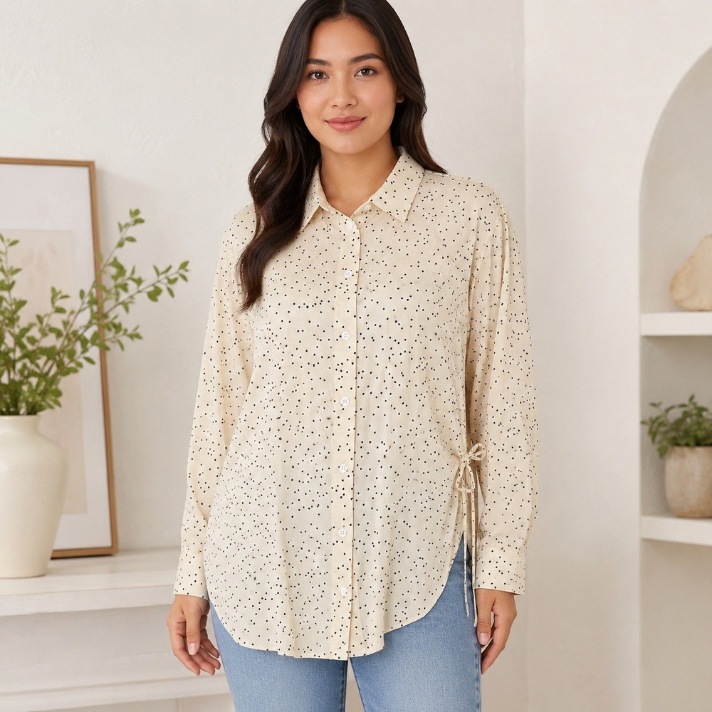 Opening Ceremony Button Up Shirt Womens 0 Cream Heart Side Tie Romantic Soft